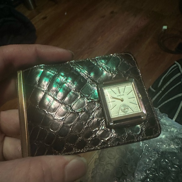 VINTAGE WALLET BILLFORD CARD HOLDER WITH HANOVER (SWISS) WATCH GENUINE ALLIGATOR - Picture 6 of 13